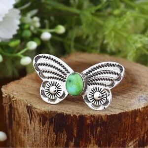 Sterling Silver Butterfly Ring with Sonoran Gold Stone. Adjustable size